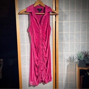 Just Polly Hot Pink Ruched Button-Up Dress